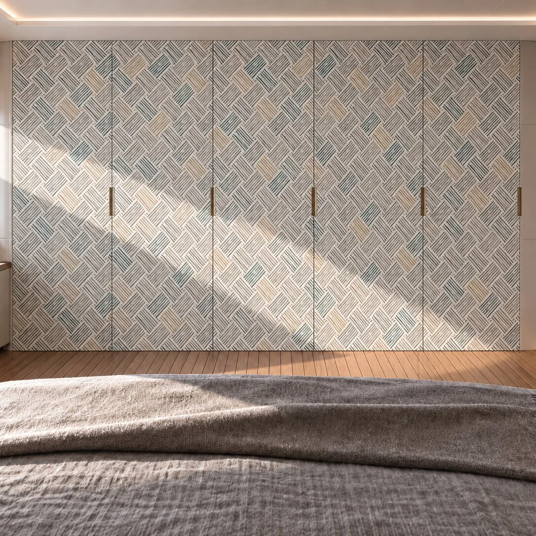 Yacht cabin wardrobe doors hand painted with the pattern