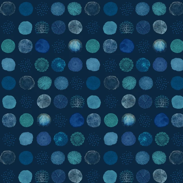 Repeat pattern of blue and teal organic discs